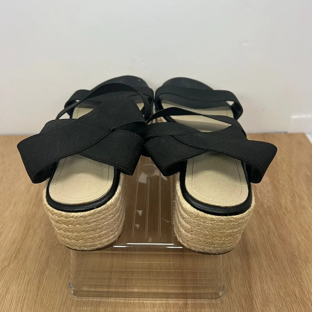 Womens Platform Espadrille Sandals 39 Black Good Elastic Strappy Wedge Unbranded